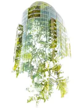 Commercial building with sustainability overlay representing C-PACE financing